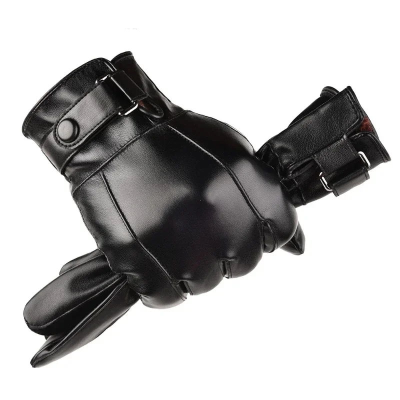Guantes de invierno para hombre, guantes de cuero genuino para ciclismo al aire libre, piel de oveja auténtica negra, guantes para conducir en motocicleta que mantienen el calor