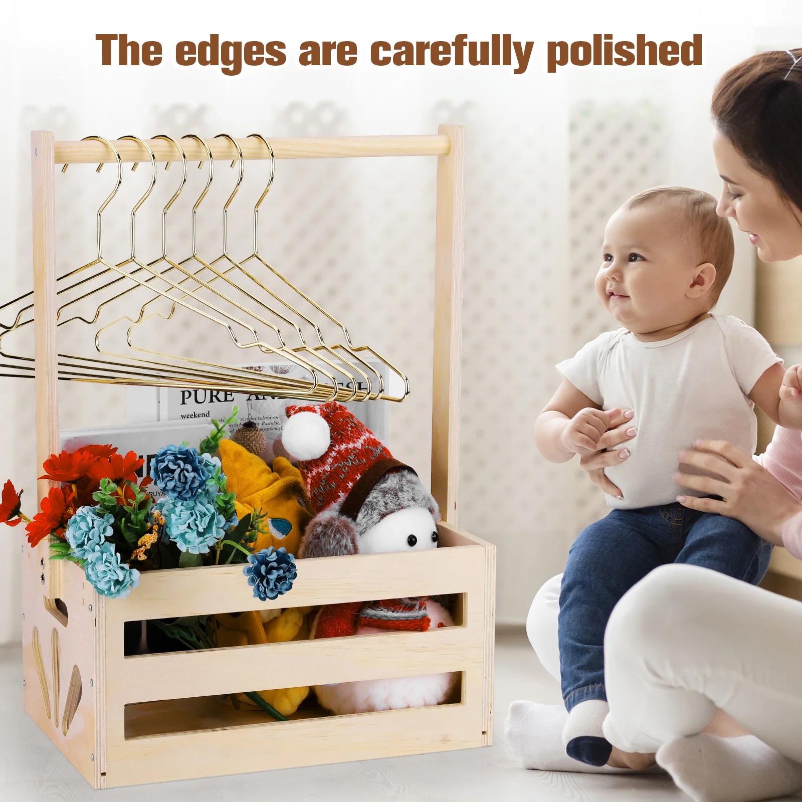Stylish Wooden Baby Shower Storage Basket with Handle