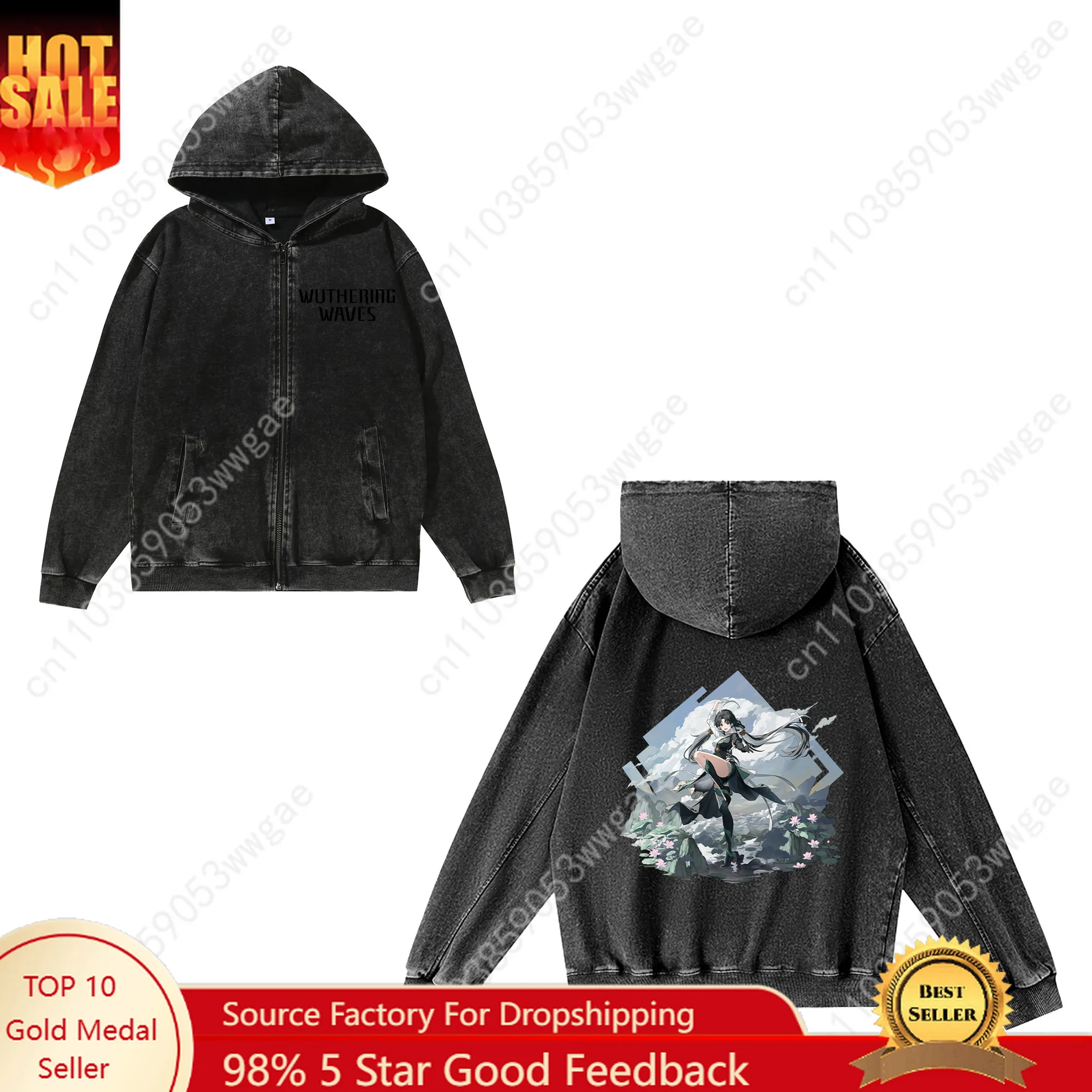 

Wuthering Waves Zipper Sweatshirt Man Woman Retro Hoodie Vintage Pullover Sweat Shirt with Pocket Full Zip Customized Jacket Top