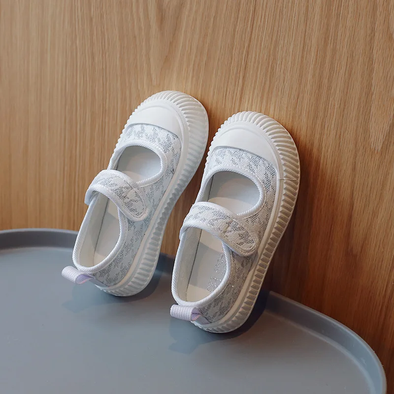 2025 여아 천 신발 봄 가을 유치원 천 신발 캔버스 신발 어린이 공주 신발 단색 바닥 부드러운