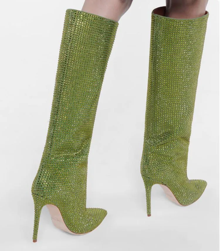 Neue knielange Stiefel mit spitzen Zehen und Sternenhimmel-Strasssteinen, schmaler High-Heel, kniehohe Stiefel in Übergröße für Damen – Detail 11