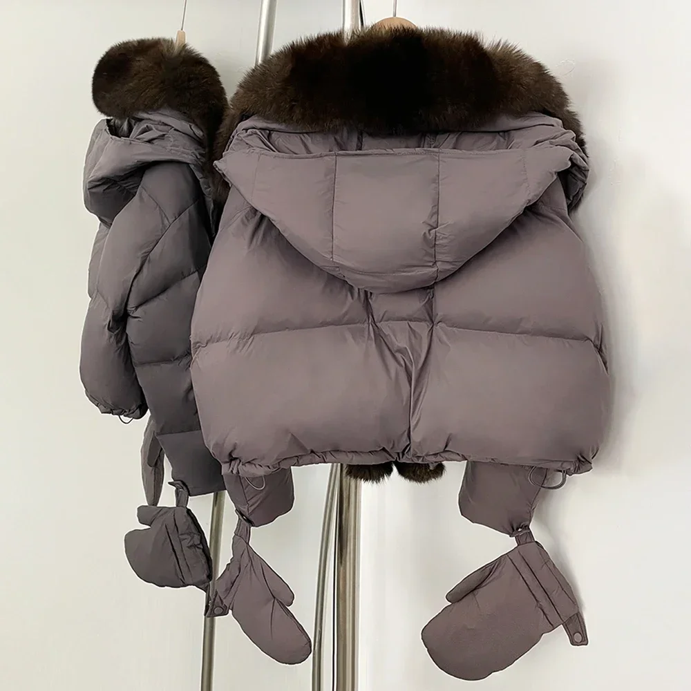 Kurze Natürliche Pelz Warme Echt Fox Pelzmantel Frauen Flauschigen Mit Kapuze Unten Mantel Neue Große Puffer Jacke Herbst Winter Oberbekleidung Weibliche