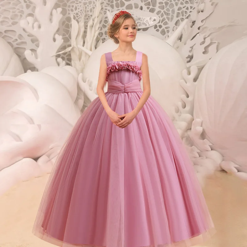 

Wide Sling Princess Party Porn Dress Kids Bridesmaid Clothes For Girls Children Costume Lace Birthday Gown Formal Prom Evening