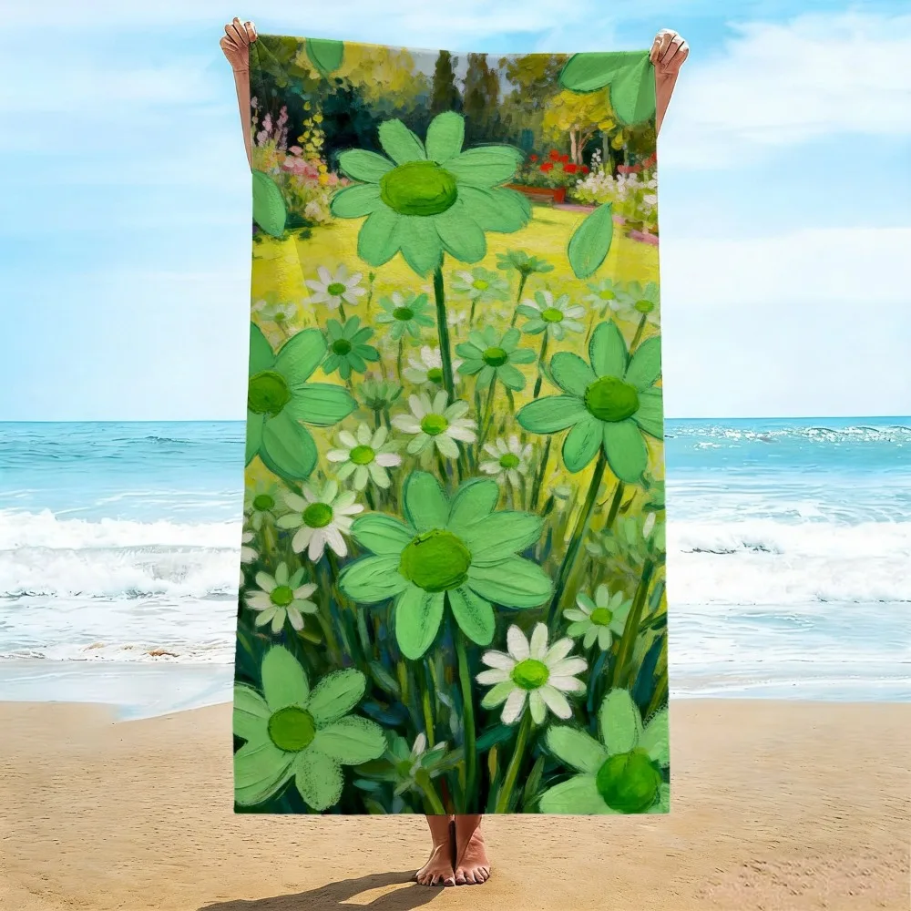 

Пляжное полотенце с узором «Пасторальные ромашки», яркое зеленое полотенце с узором «Ромашки» и белым узором «Ромашки», летнее пляжное одеяло в природном стиле