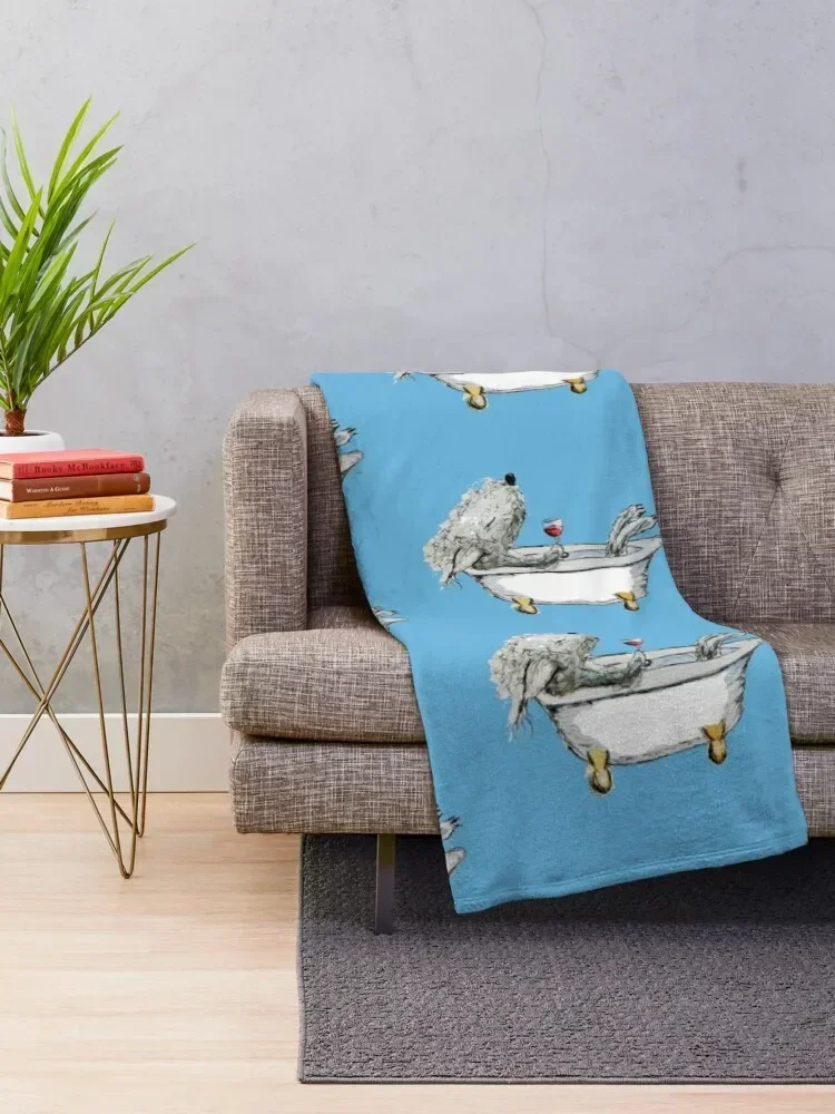 Bedlington Terrier Dog in a Bathtub Throw Blanket Large Decorative Sofas manga Flannels Blankets