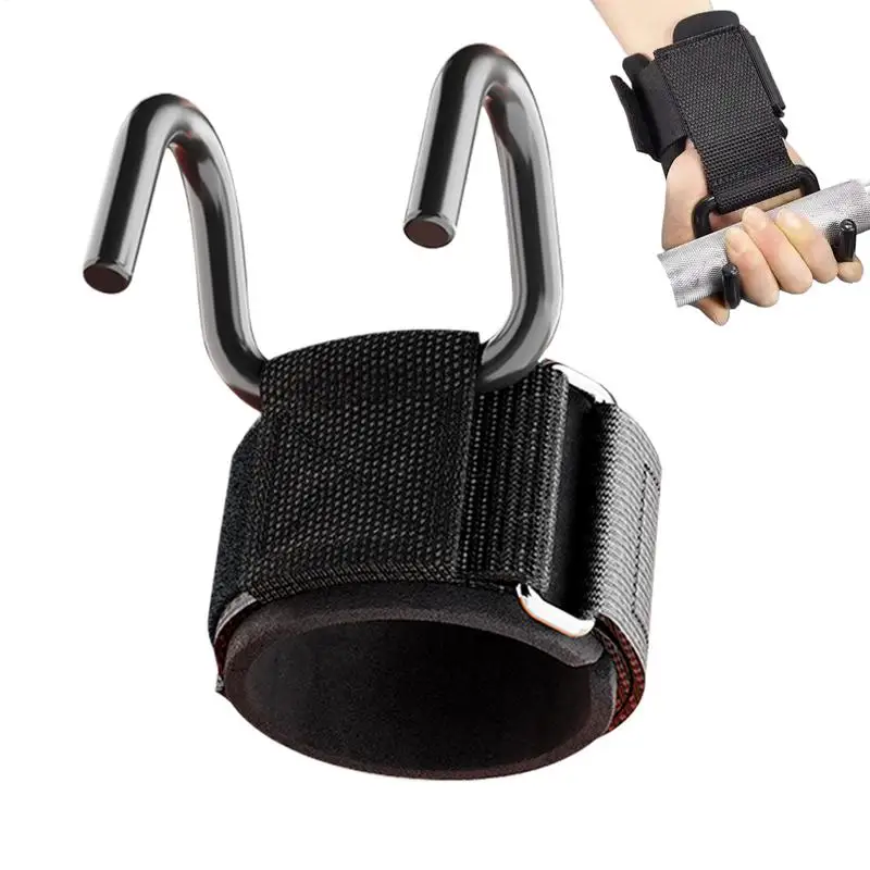 

1 Pair Adjustable Strong Steel Hook Grips Straps Weight Lifting Strength Training Gym Fitness Black Wrist Support Lift Straps