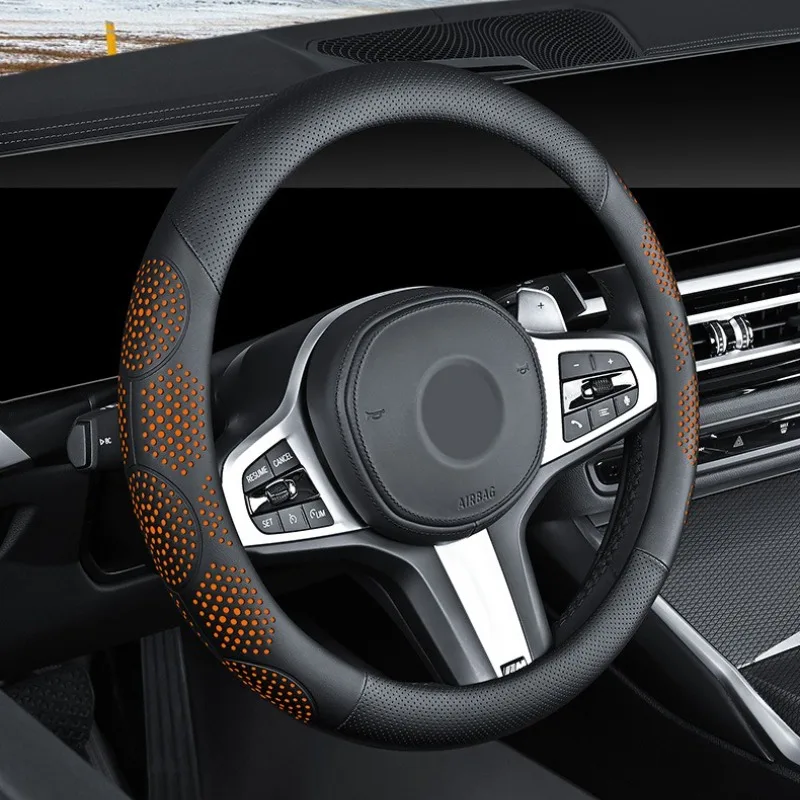 

O/D Shape Leather Car Steering Wheel Covers 38cm Universal Steering Wheel Covers Car Interior Accessories Anti Slip Handle Cover