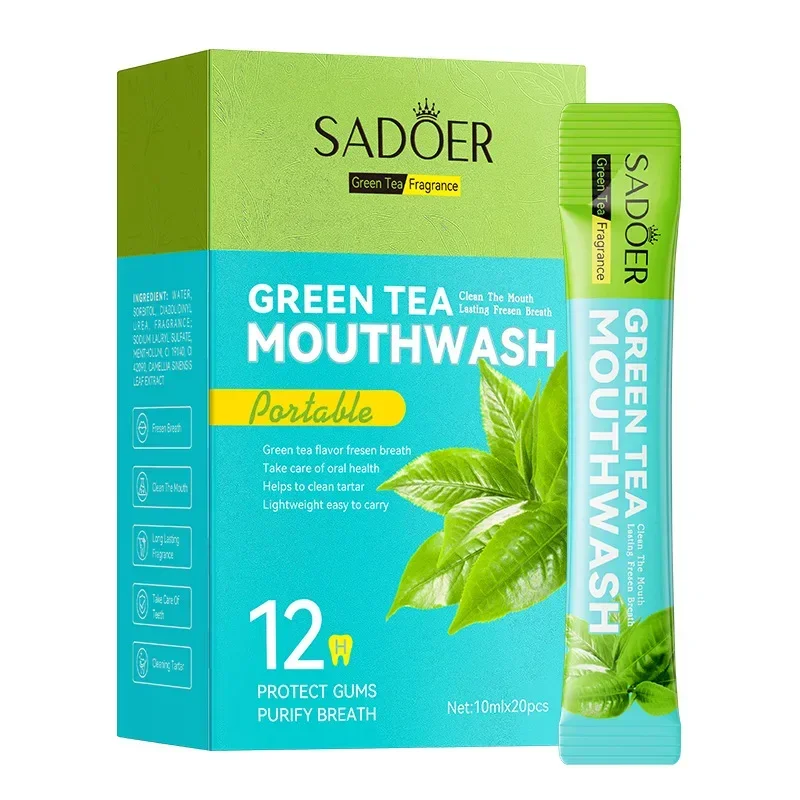 Enjuague bucal portátil con bolsa, sabor a uva, refresca el aliento, limpia los restos entre los dientes, refrescante Oral, blanqueamiento Dental, 20 piezas