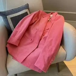 Insozkdg 2024 autunno inverno New Pink velluto a coste maniche lunghe giacca da donna Chic Design Sense High-End Blazer vendita calda Lady Top