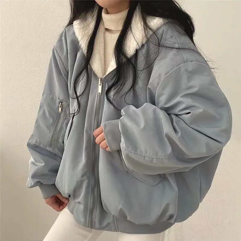 Thickened Two-Sided Wear Lambswool Cotton Jacket Korea Down Women's Winter New Zipper Hooded Parkas