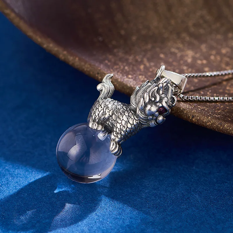 

Подвеска из стерлингового серебра 925 пробы для женщин и мужчин, ретро-багатство, талисман Qilin, инкрустированные хрустальные шары в стиле рок, очаровательные модные ювелирные изделия, оптовая продажа
