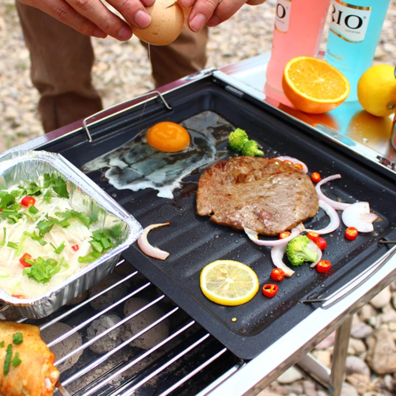 NEW High Quality Stainless Steel Grill Griddle Pan Outdoor Camping BBQ Tools Style Barbecue Non Stick Frying Steak Frying Pot