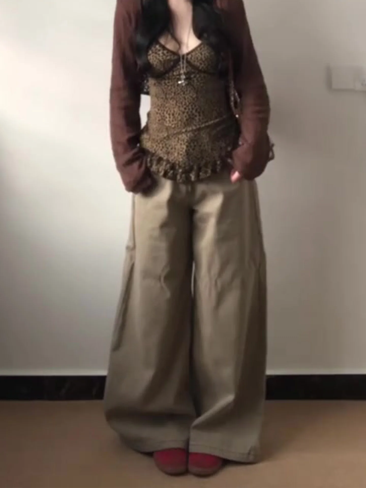 

High Waist Wide Leg Denim Jeans Women's Summer New Style Washed Khaki Color American Retro Slim Fit Jeans Lazy Style