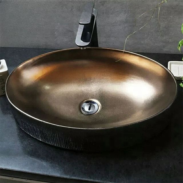 Vessel Shape Cooper Metal Color Wash Basin Lavatory Oval Bronze Bathroom Sink