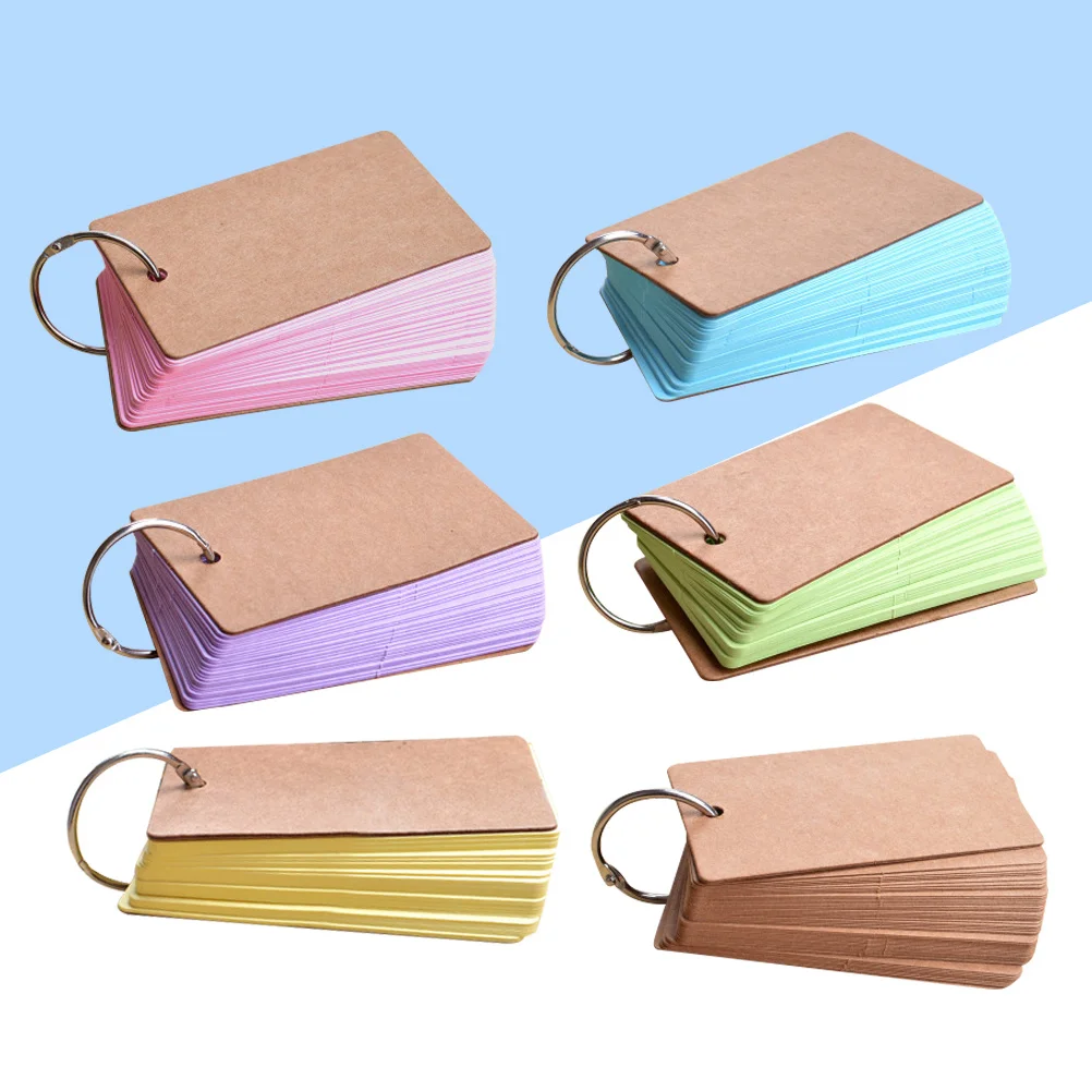 

6Pcs Kraft Paper Portable Word Cards Binder Ring Refillable Easy Notepads DIY Study Cards School Office Stationery Supplies