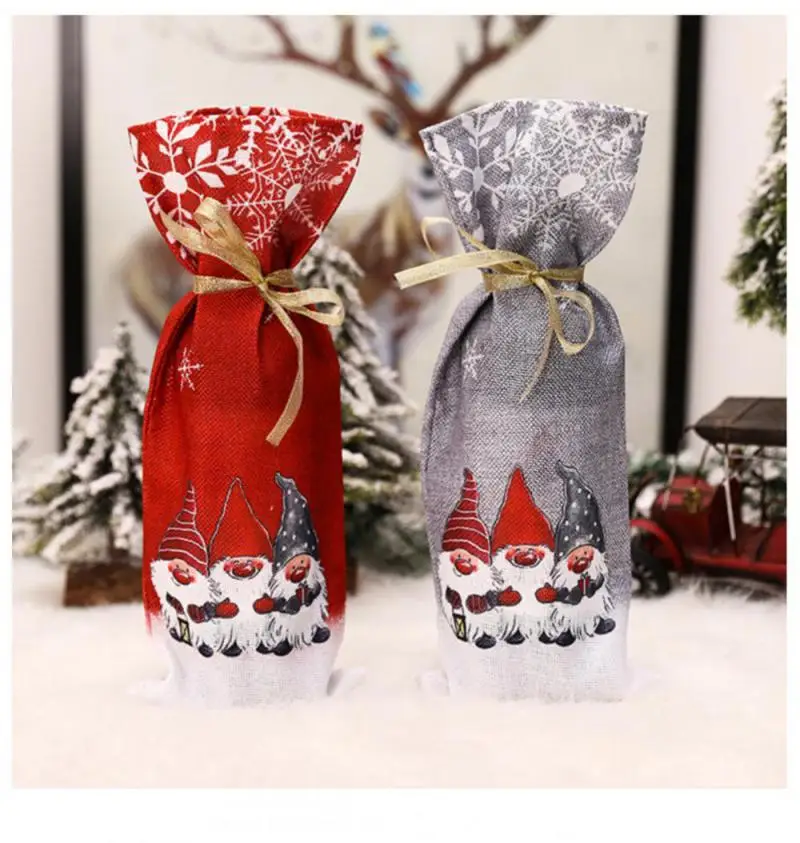 Christmas Wine Bottle Covers Bag Santa Claus Wine Champagne Bottle Cover Sleeve Merry Christmas New Year Table Decorations