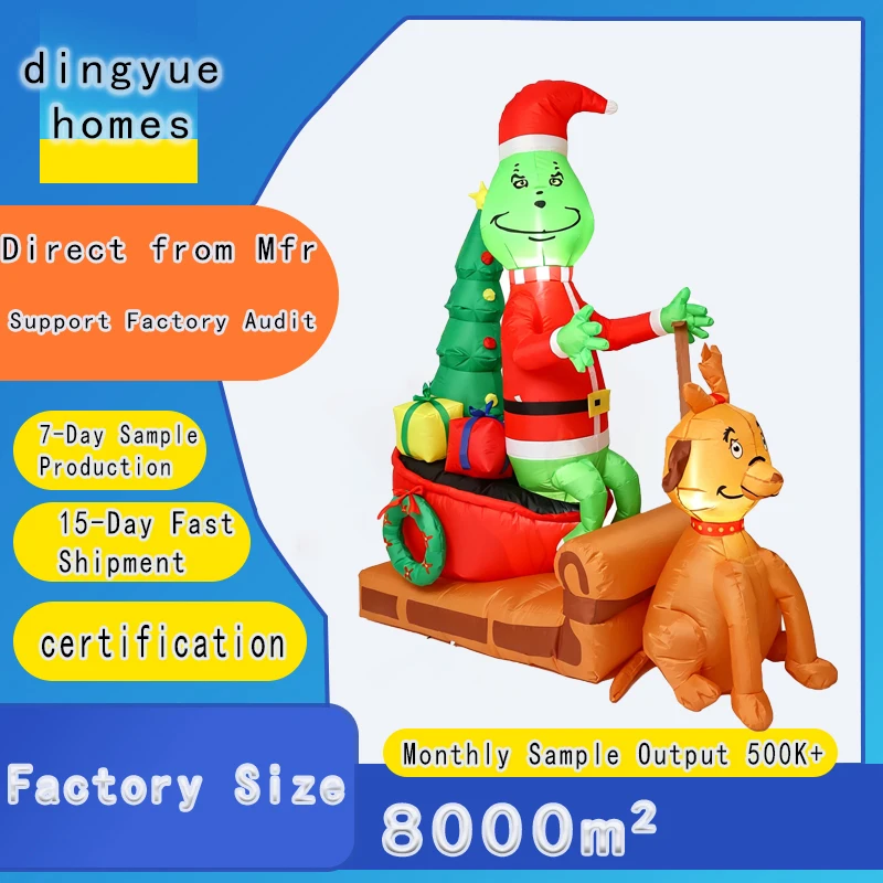 Christmas 6ft Dog Pulling Sleigh Inflatable Model 210t Polyester Material Directly Supplied by Manufacturer Waterproof Led Lighted Inflatable Model