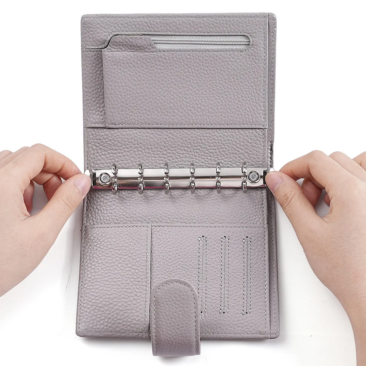 A7 portable notebook three hole loose leaf notebook, lychee patterned top layer cowhide pocket book, genuine leather notebook