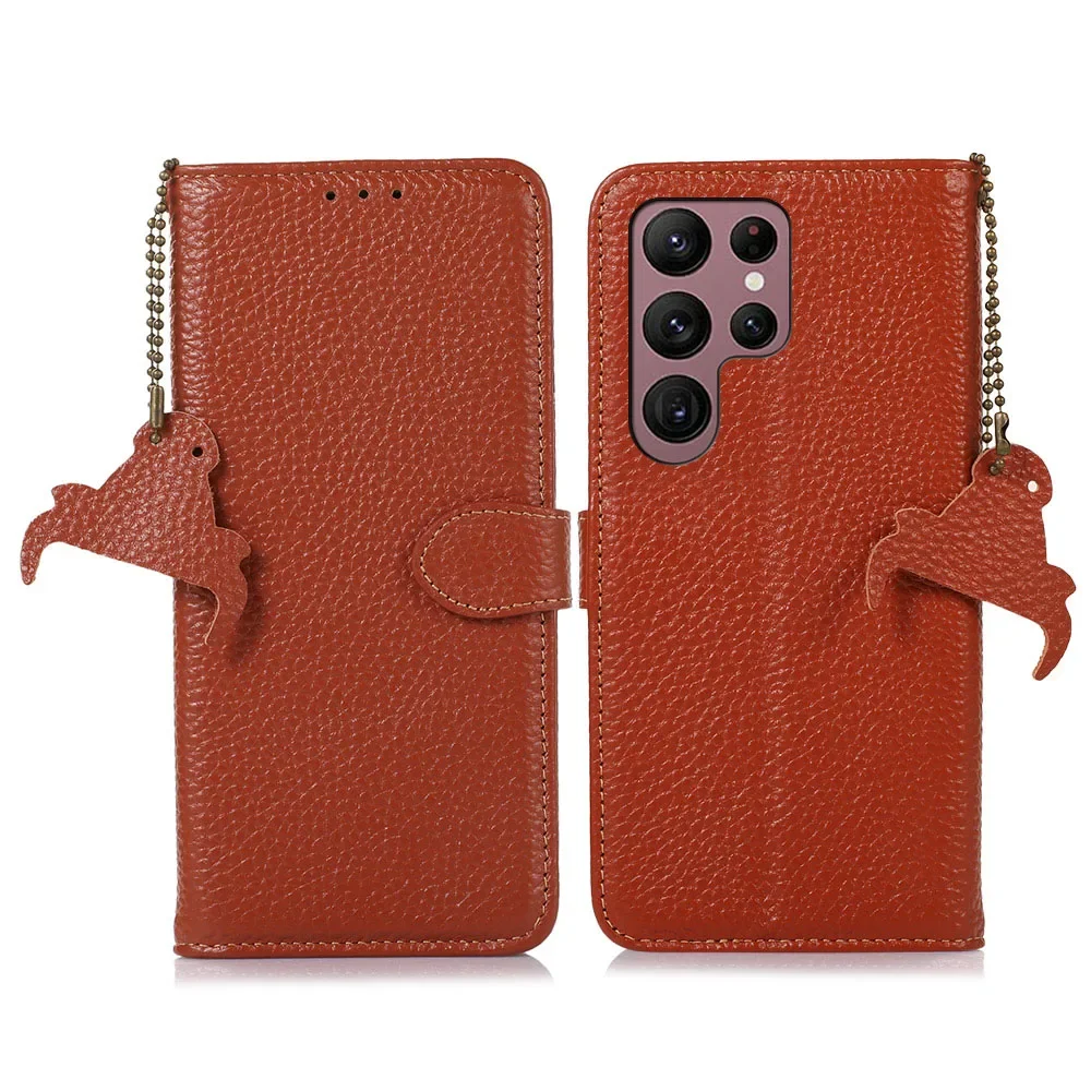 Genuine Leather Litchi Flip Wallet Case for Samsung Galaxy S25 Ultrr Plus S24 S23 FE A06 A16 A55 A35 25 15 Luxury Business Cover
