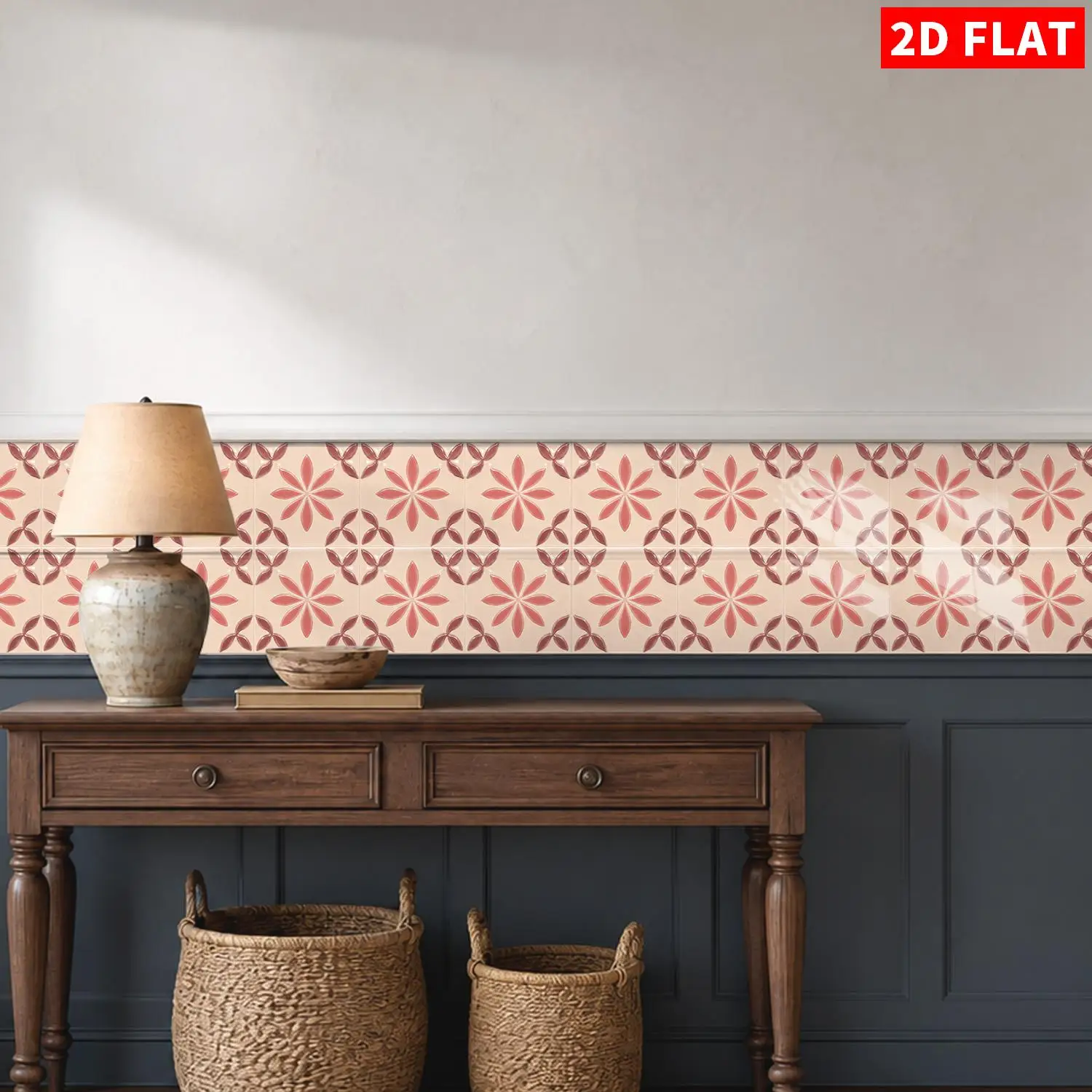 Mediterranean Embossed Look Tile Stickers 6 Inch Self-Adhesive Removable Backsplash Wall Stickers for Home Decor 8/16/32/64Pcs