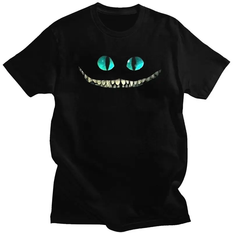 Cheshire Cat Face T Shirt Homme Pure Cotton Tee Tops Alice In Wonderland Tshirts Short-Sleeve Casual T-shirt Clothing