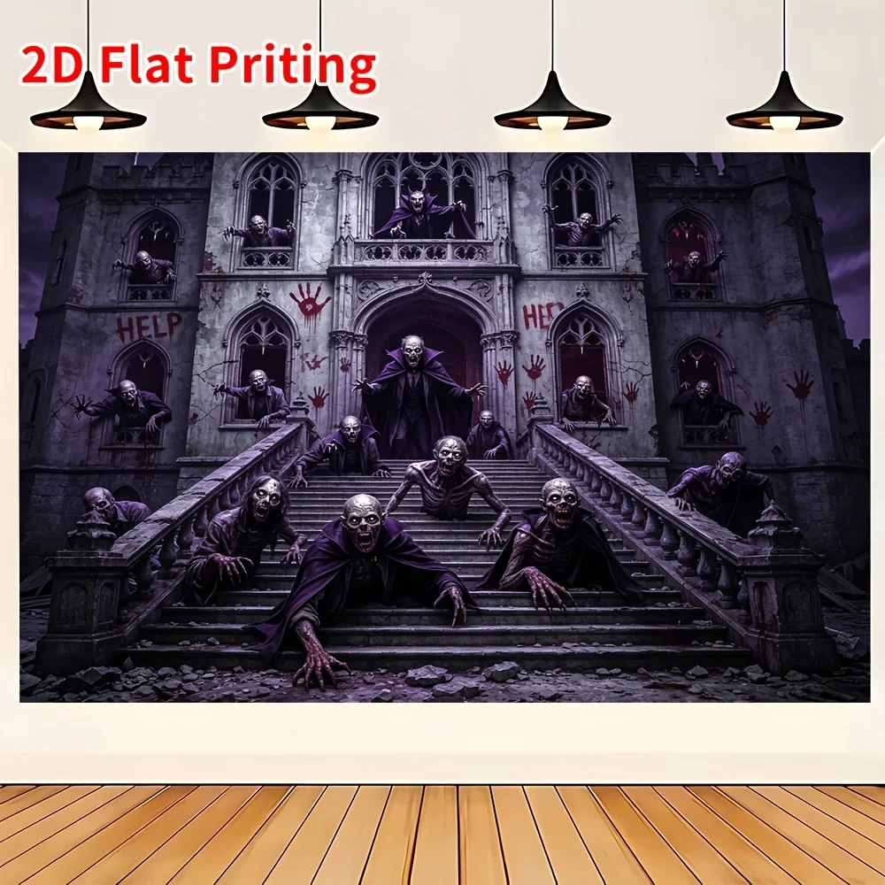 Haunted Graveyard Horror Scene Wall Tapestry Gothic Castle Spooky Scary Halloween Decor Art Print