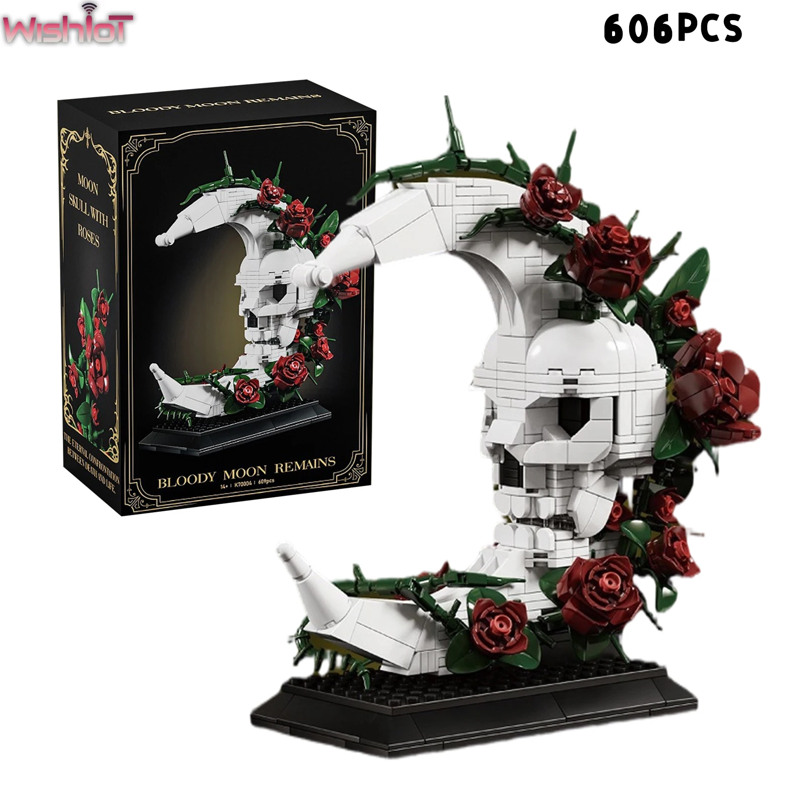 

K70004 Bloody Moon Remains 606PCS Building Blocks Set Skeleton Moon Rose Creative Horror Skull Ornaments Assembly Toys Gifts