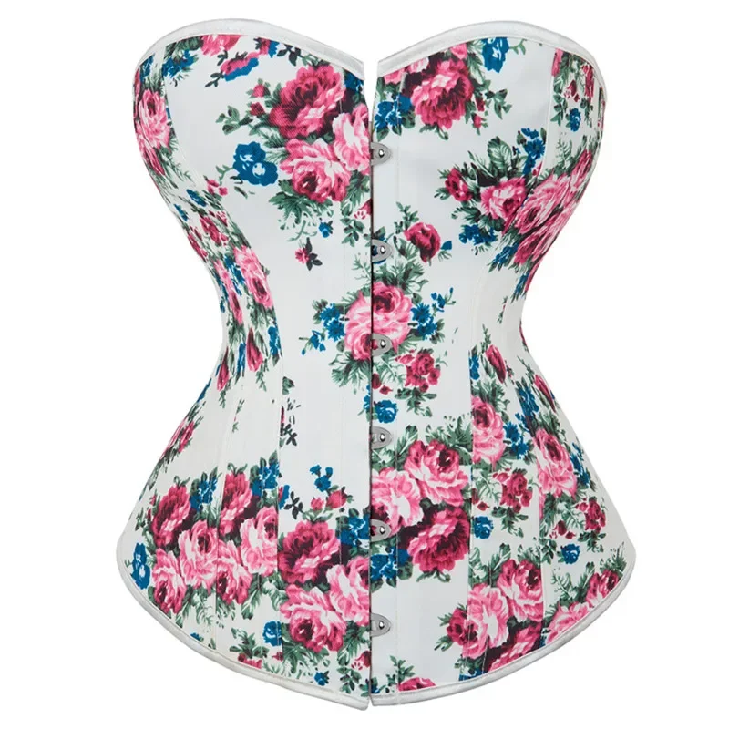 

Bustier Corset Top Rose Floral Corselet Overbust Lingerie Women Sexy Lace Up Plus Size Brocade Vintage Halloween Costume