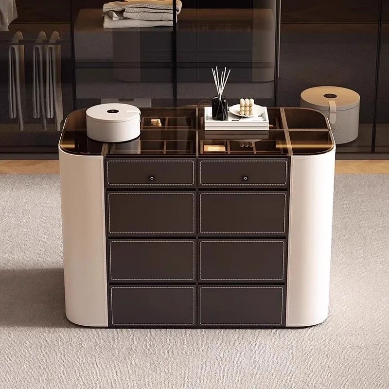 High-end villa jewelry display cabinet saddle leather storage cabinet