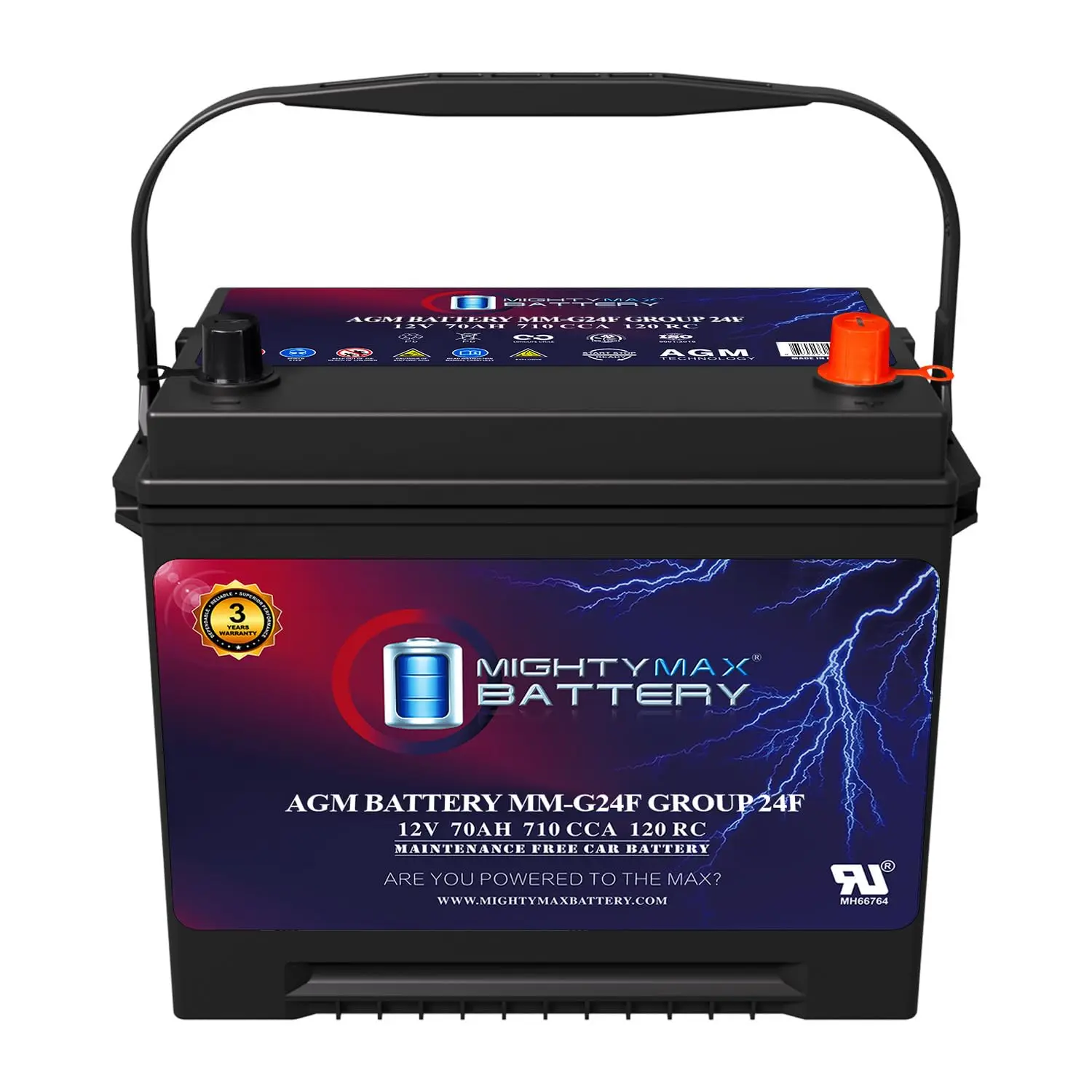 12V 70Ah AGM Group 24F Car Battery 710 CCA 120RC for Studebaker Champion 57, Customized