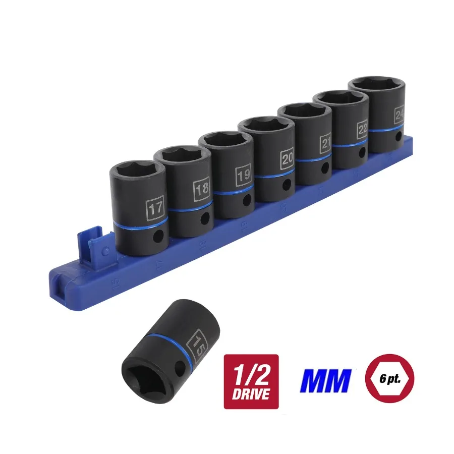 

9-Piece 1/2-inch Standard Drive Impact Socket Set MM for Heavy-Duty Automotive Repair and Industrial Maintenance Applications H