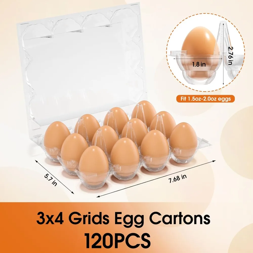 

120 Pack Clear Plastic Egg Cartons, 12 Count Refrigerator Storage Trays for Chicken Eggs Bulk