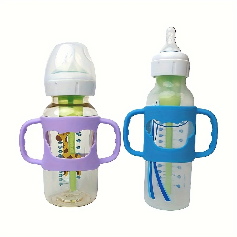 2pcs/1pc New Mould Silicone Baby Bottle Handle, Soft Elastic Silicone Sleeve, Suitable for Most Standard and Wide-Neck Bottles