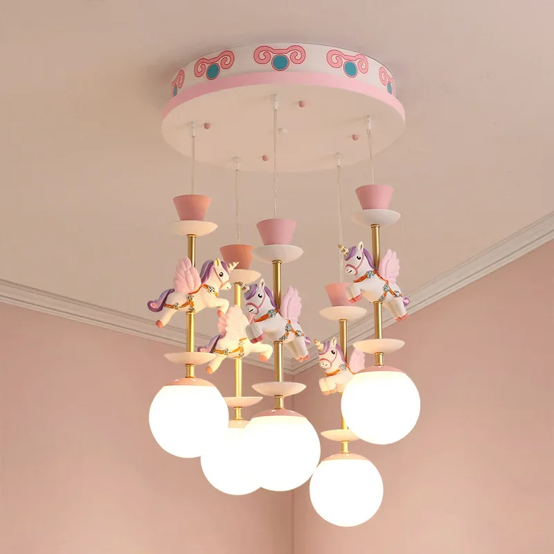 Modern Children's Room Resin Pendant Light Girl Princess Bedroom Hanging Light Creative Cartoon Pegasus Kid Room Light Fixture