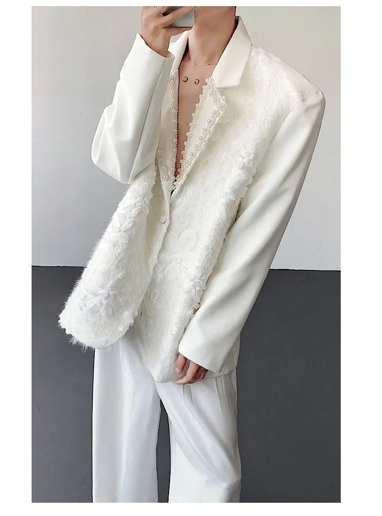 2025 Men's Autumn New Light Luxury Suit Jackets Fashion Three-Dimensional Flower High-End Blazers Male Handsome Tailored Coats