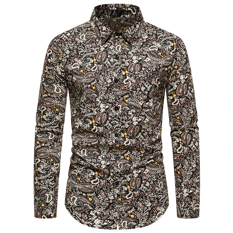 

Fashion Luxurious Paisley Printed Shirts for Men Casual Long Sleeve Spring and Autumn Men's Shirts