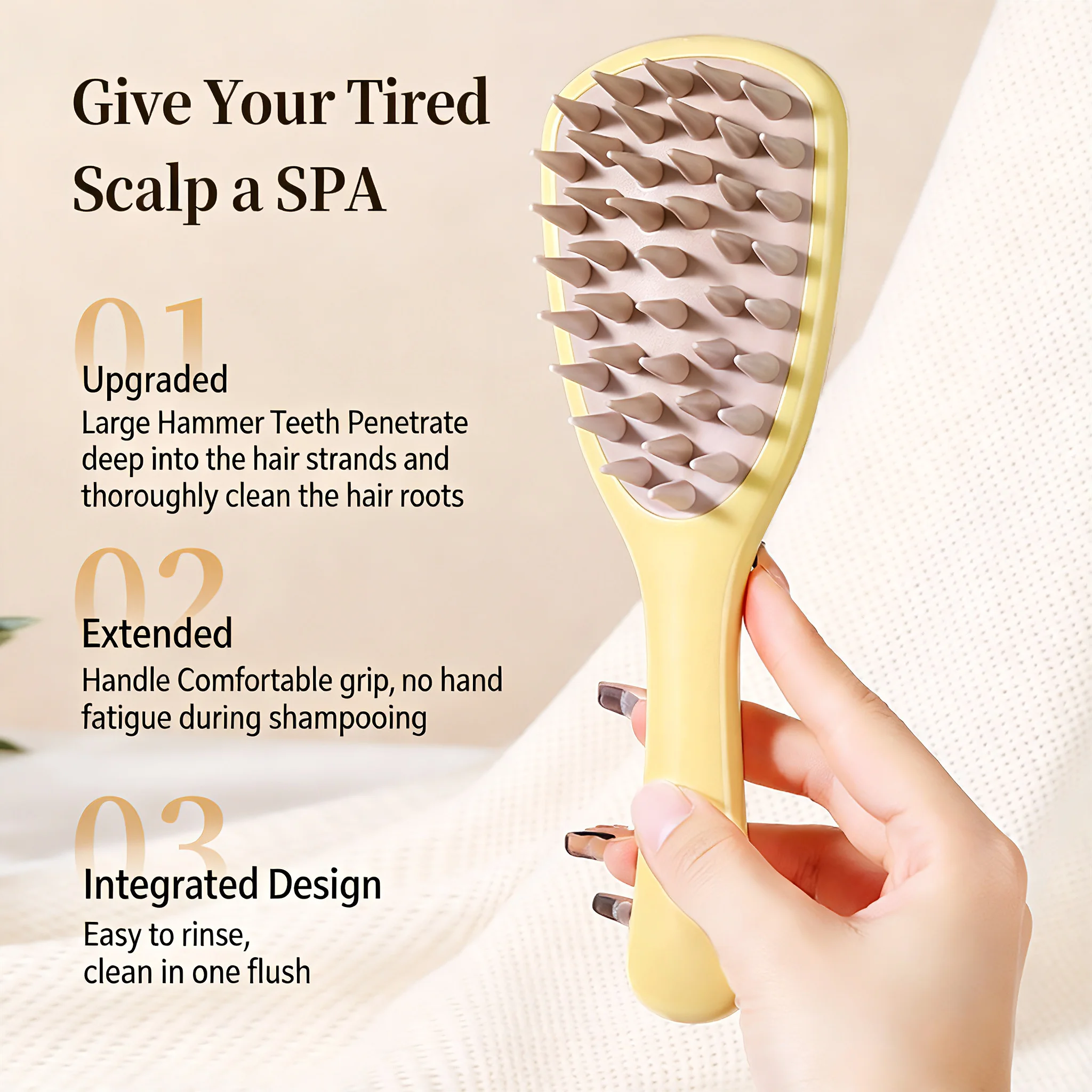 Long-Handle Silicone Hair-Washing Scrubber Massager Thick-Tooth Hand-Held Shampoo Comb for Easy Cleaning