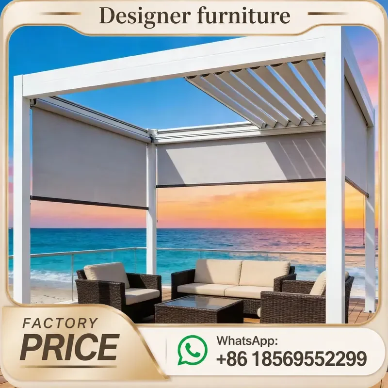 Modern Bioclimatic Outdoor Aluminum Pergola Louvered Waterproof Roof Motorized Garden Terrace Modern Sun Shade Gazebo Premium