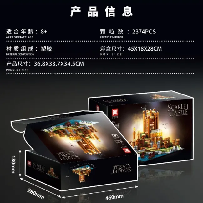 Middeleeuwse 2374pcs Red Castle Scarlet Model Bouwstenen Straat Architectonisch Landschap Assemblage Creatieve Puzzel Speelgoed Cadeau Kinderen