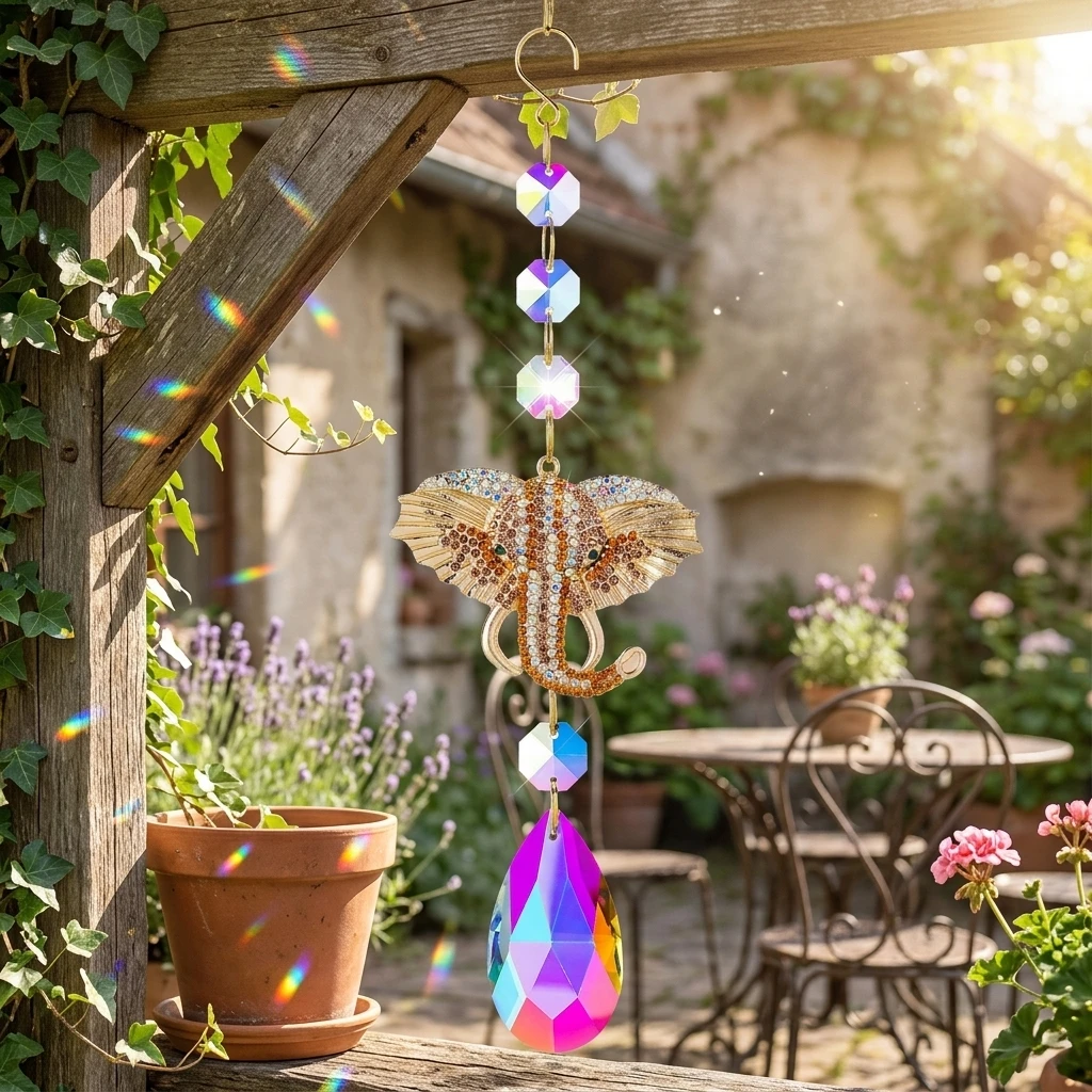 Elephant Suncatcher with Crystals Rainbow Maker Hanging Prism for Garden Decor Colorful Rhinestone Window Pendant Outdoor Decor