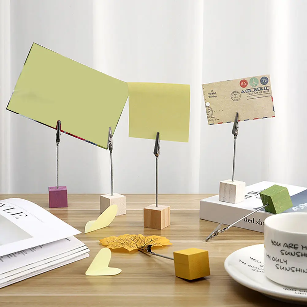6Pcs Multi-Function Memo Clips Card Holder Wooden Desktop Photo Display Table Number Message Organizer Card Clip