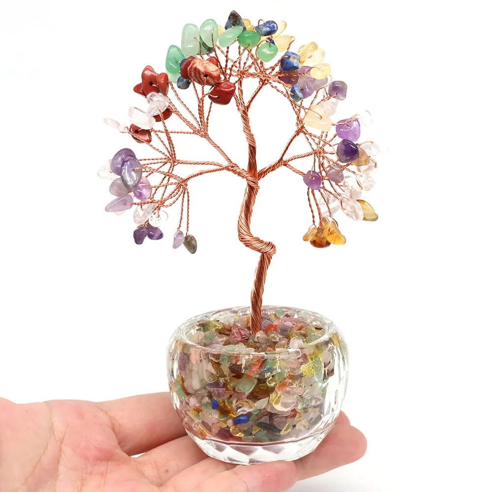 

Natural Crystal Money Tree Energy Stone 7 Chakras Tree of Life Decoration Handmade Feng Shui Trees Home Office Ornament