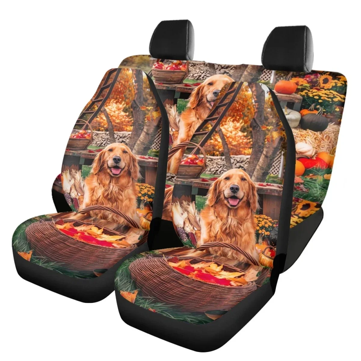 Lovely Golden Retriever Yellow Dog Print Vehicle Clean Protector Easy Installation Front Back Seat Cover Set Personalized Design