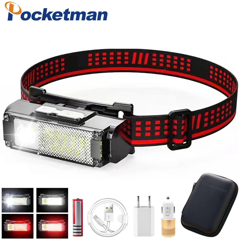 

Portable Red Blue White Light Type-C USB Rechargeable XPE LED Headlamp 4 Gears 400lm Outdoor Waterproof Head Torch Flashlight