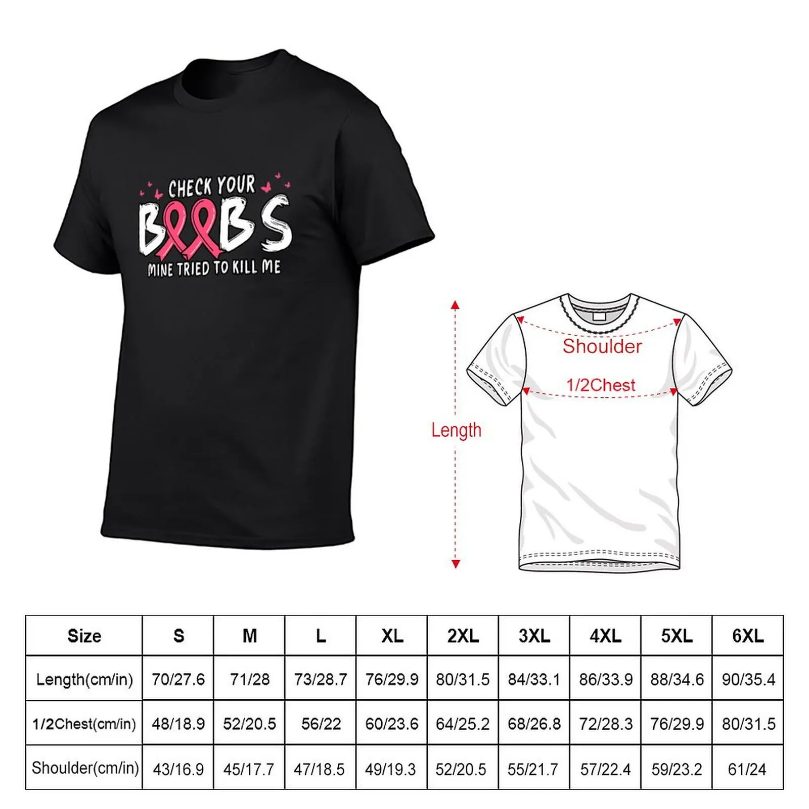 Womens Cancer Awareness Check Your Boobs Mine Tried To Kill Me T-Shirt anime tshirt boys animal print cotton t shirt men