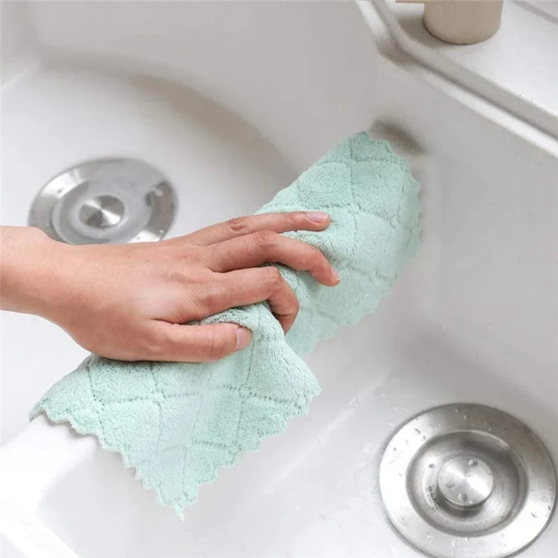 10pcs Kitchen Cloth Dish Towels Super Absorbent Coral Velvet Dishtowels Nonstick Oil Washable Fast Drying JT224