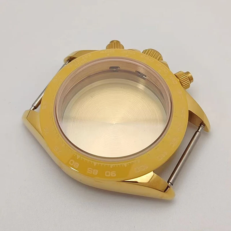 إكسسوارات علبة الساعة المخصصة حافظة 39 ملم مع إطار سيراميك ذهبي أرضي متوافق مع حركة كوارتز ثلاثية العيون VK63