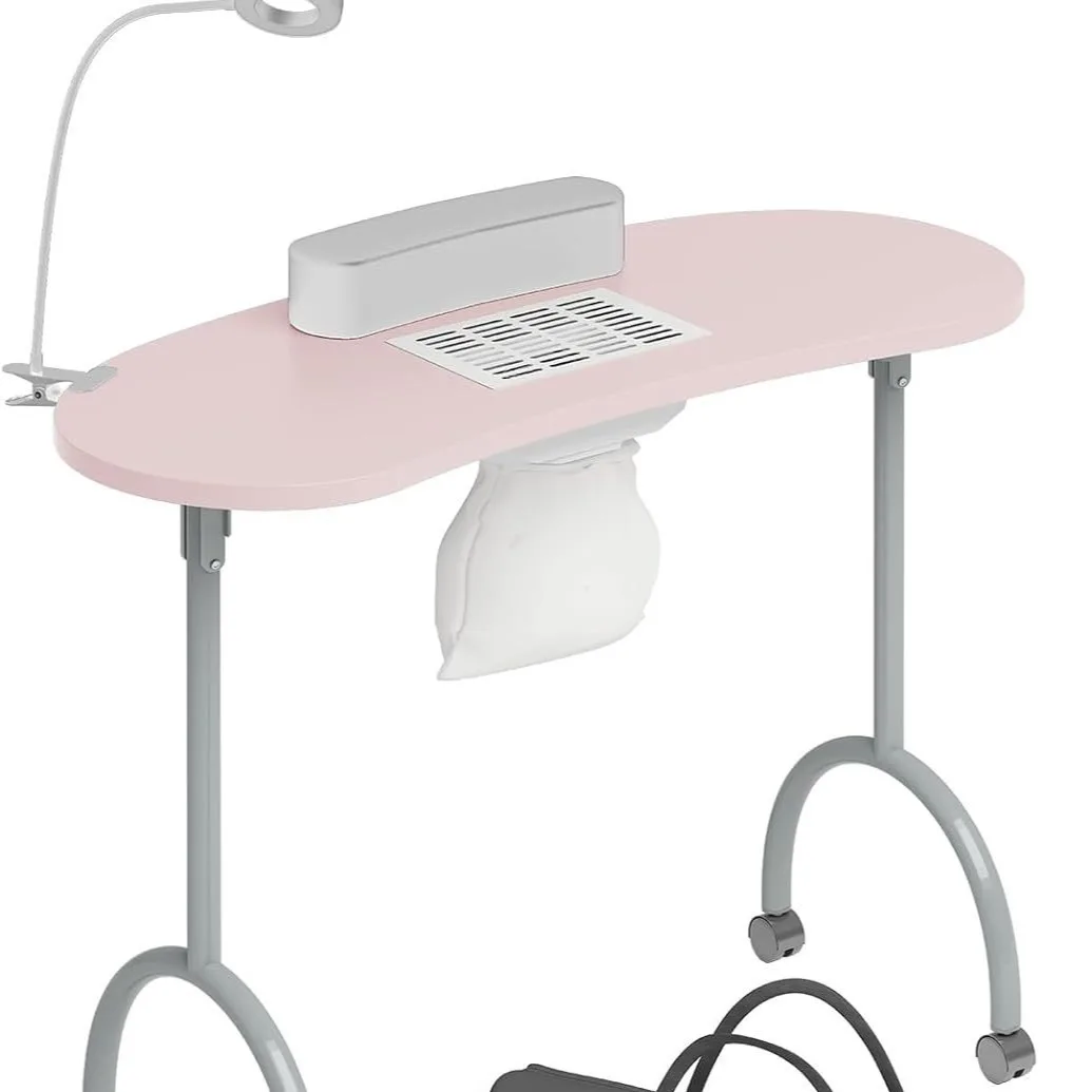 Modern Beauty Metal Folding Nail Table, Manicure Desk with Dust Extractor, Portable Salon Equipment