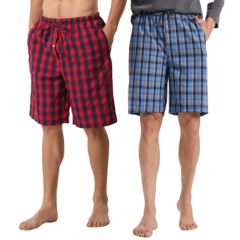 

2 Pcs Summer Pajamas Shorts for Men, Soft Cotton Causal Sleep Shorts for Men Plaid Loung Short with Pockets