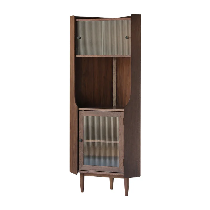 

Nordic black walnut wall triangular cabinet, solid wood corner cabinet